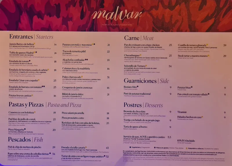 menu 1 of Restaurante & Terraza Malvar