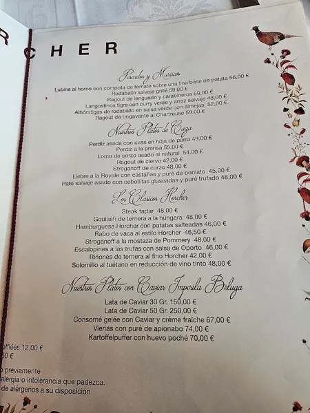 menu 0 of Horcher