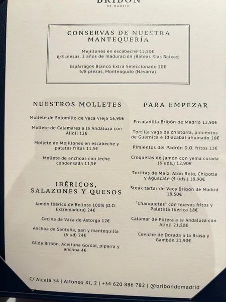 menu 0 of Restaurante Bribón de Madrid
