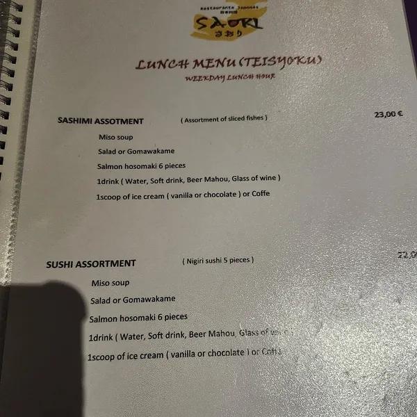 menu 1 of Restaurante Japonés - SAORI