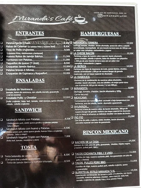 menu 0 of Mirandas café