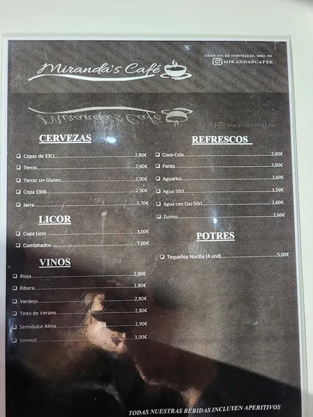 menu 1 of Mirandas café