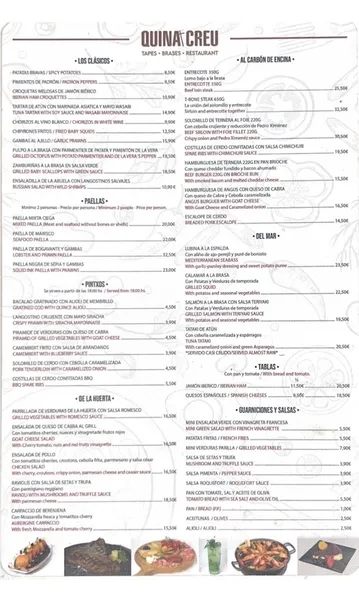 menu 0 of Quina Creu Tapas & Restaurant