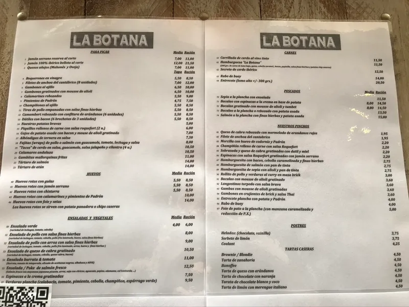 menu 1 of La Botana