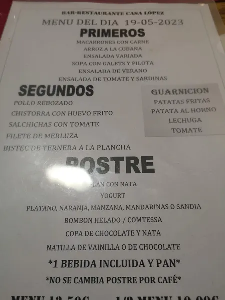 menu 1 of Casa López