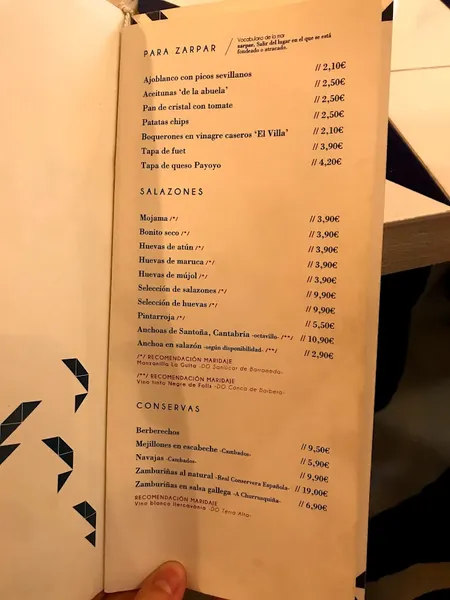 menu 2 of El Villa - Vermuteria del mar