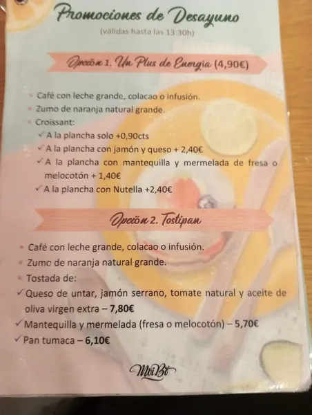 menu 0 of Cafetaría Moi Bo