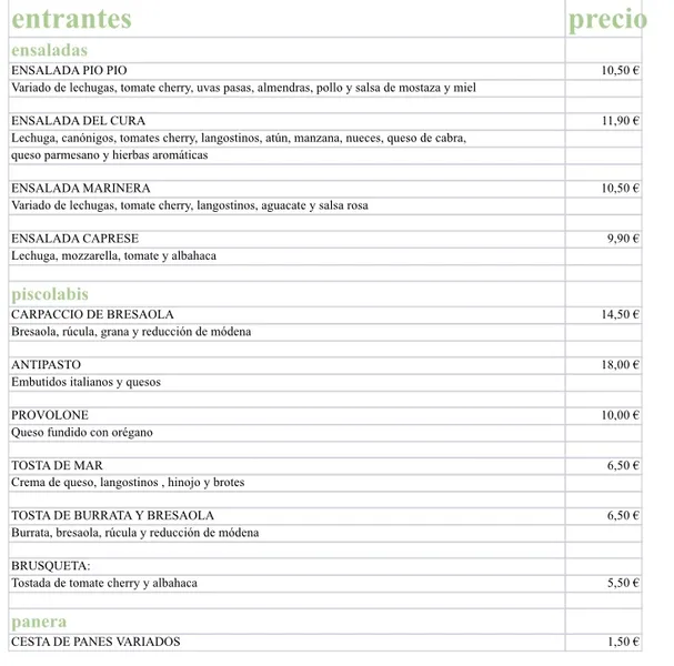 menu 0 of Cafetería El huerto del cura pontevedra