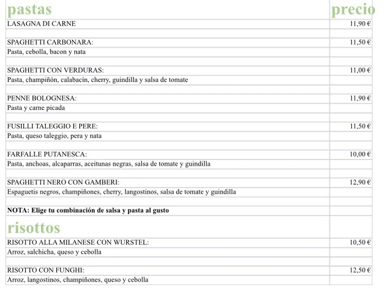 menu 1 of Cafetería El huerto del cura pontevedra