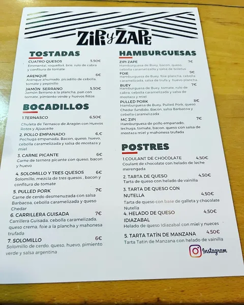 menu 0 of Bar Zipi Zape