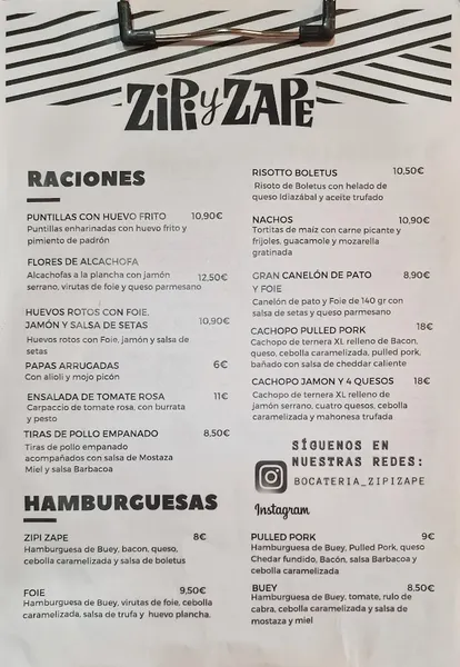 menu 1 of Bar Zipi Zape