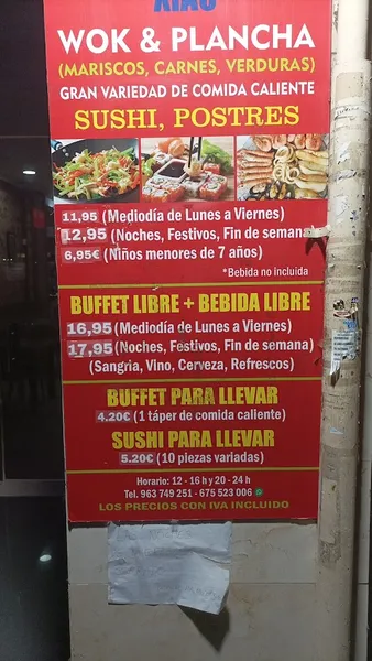 menu 1 of WOK XIAO buffet libre