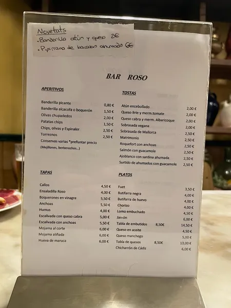 menu 0 of Bar Del Toro