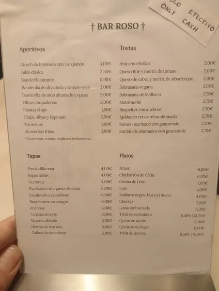 menu 1 of Bar Del Toro