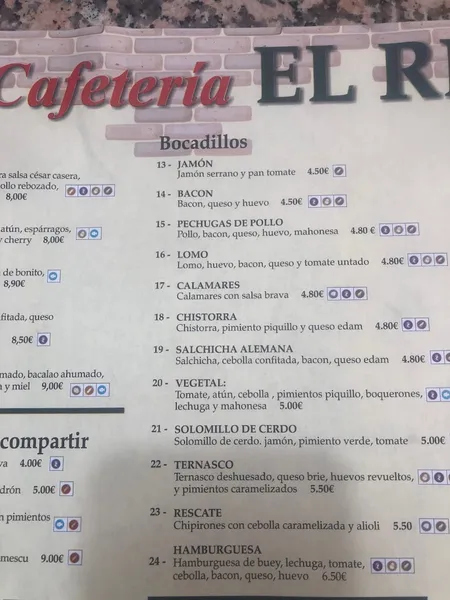 menu 1 of Cafetería El Rescate