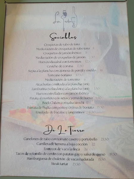 menu 0 of La Gruta de Valdebernardo