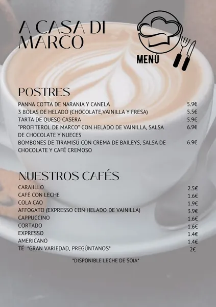 menu 2 of A CASA DI MARCO