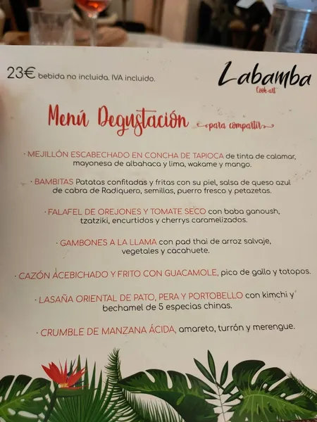 menu 1 of Labamba cook-art