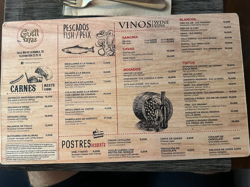 menu 1 of Guell Tapas