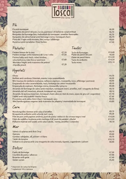 menu 2 of Tosca del Carme