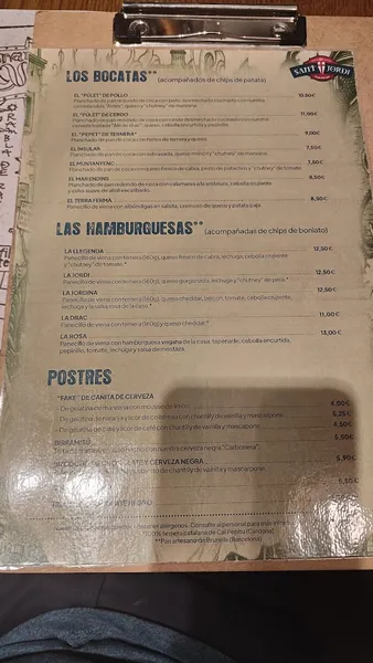 menu 1 of Cerveza Sant Jordi - Tabarlot