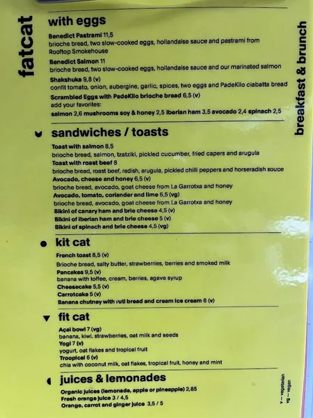 menu 0 of Fat Cat
