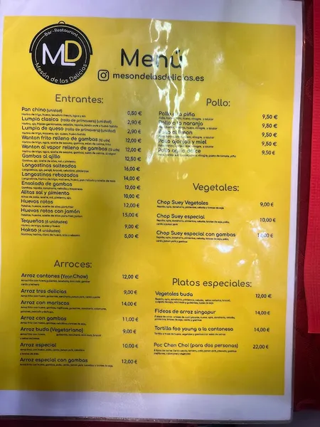 menu 2 of Mesón de las Delicias