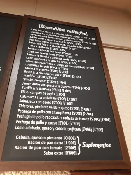 menu 1 of Bar Roma