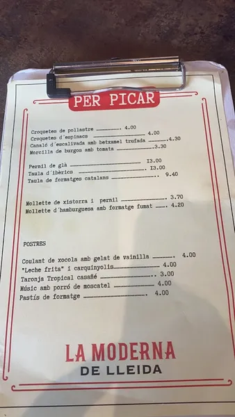 menu 0 of La Moderna de Lleida