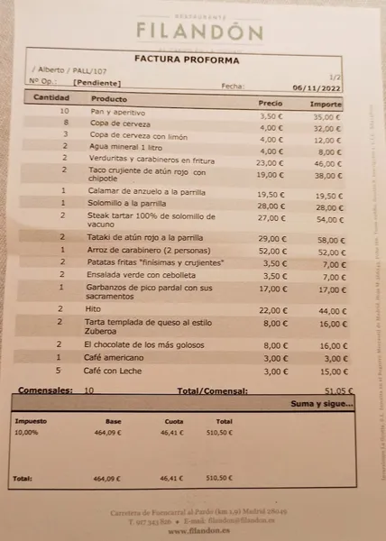 menu 0 of Restaurante Filandón