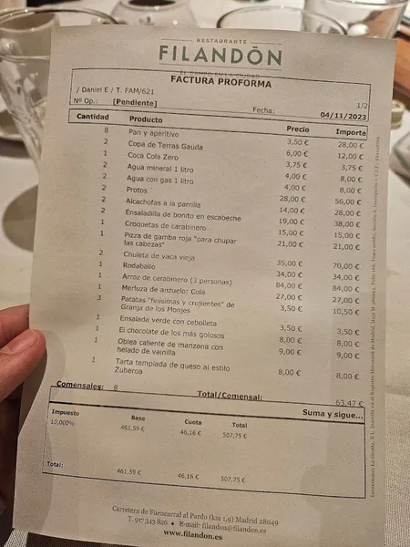 menu 1 of Restaurante Filandón