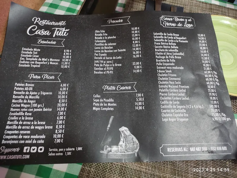 menu 2 of Restaurante Casa Tuti