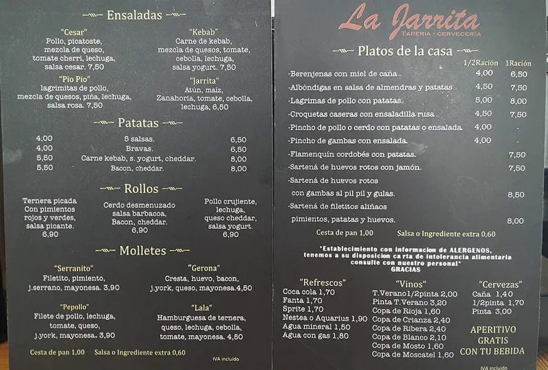 menu 2 of La Jarrita
