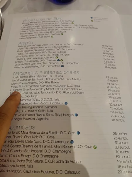 menu 1 of Restaurante Celebris Zaragoza