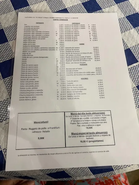 menu 0 of Restaurante El Fuelle