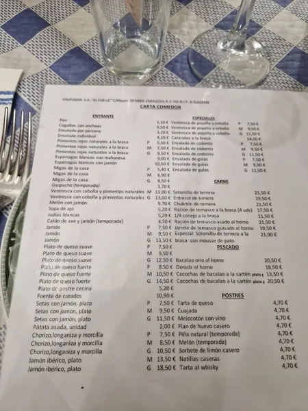 menu 1 of Restaurante El Fuelle