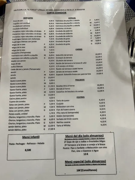 menu 2 of Restaurante El Fuelle