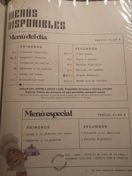menu 2 of Restaurante Rigoletto Trattoria