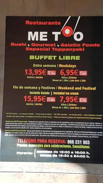 menu 2 of Metoo Sushi Buffet - Alicante
