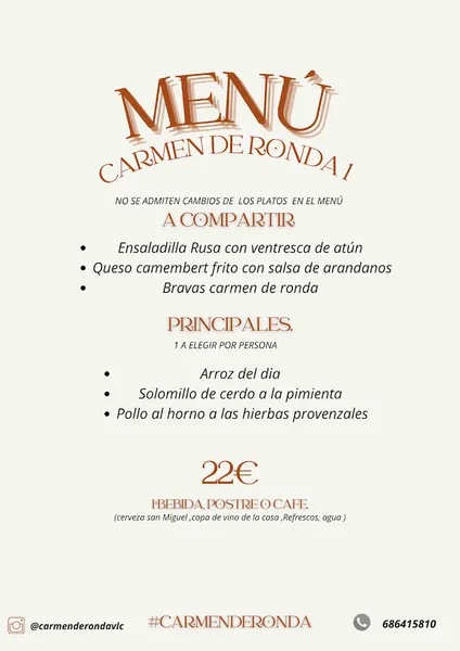menu 1 of Bar restaurante Carmen De Ronda