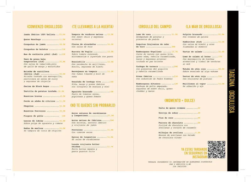 menu 0 of Taberna Orgullosa | Restaurante