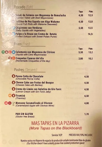 menu 1 of La Bartola