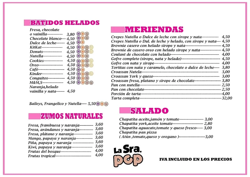 menu 1 of La Sra Pop