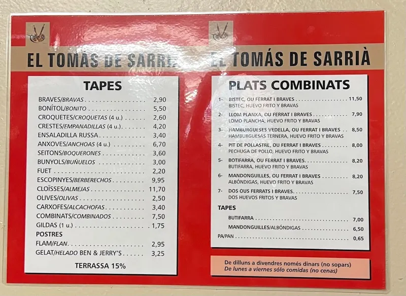 menu 0 of Bar El Tomás de Sarrià