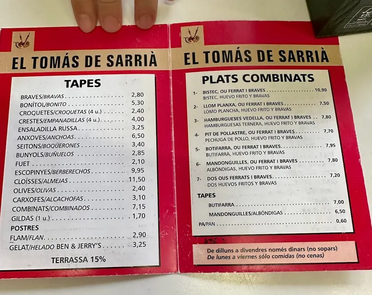 menu 1 of Bar El Tomás de Sarrià