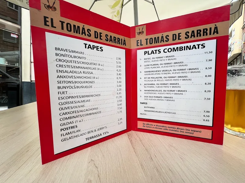 menu 2 of Bar El Tomás de Sarrià