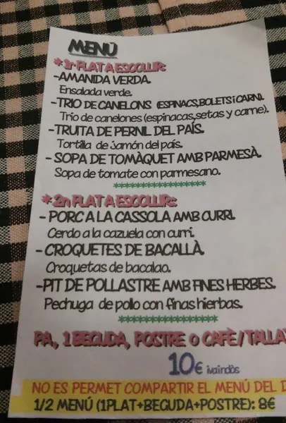 menu 2 of Ca la Tresa