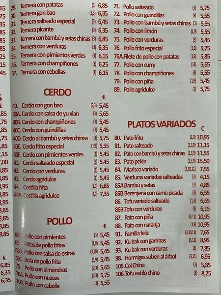 menu 2 of Restaurante China Town