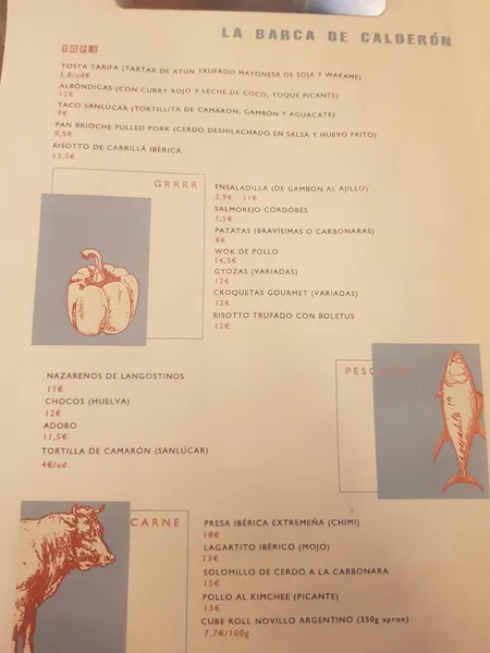 menu 1 of Restaurante La Barca de Calderón