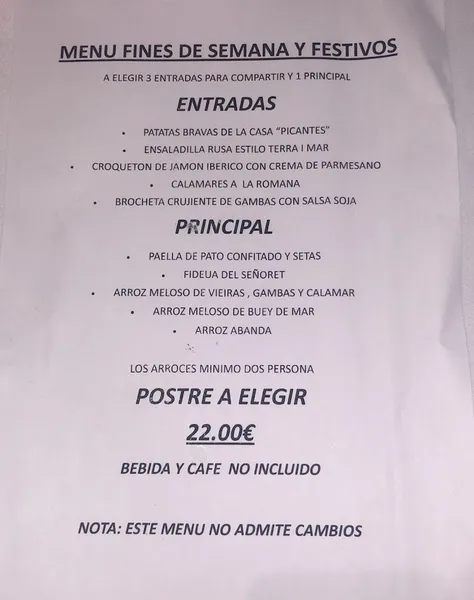 menu 0 of Arrocería Terra i Mar